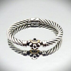 FLLI MENEGATTI Sterling Silver Black Onyx Cabochon Hinged Bangle Bracelet